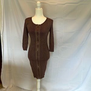 Questions 1X Fitted Zip Front Burgundy Shimmering Dress